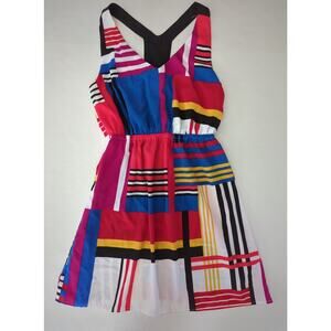 Love On A Hanger Color Block Red Blue Black White Strappy dress women's Sz M